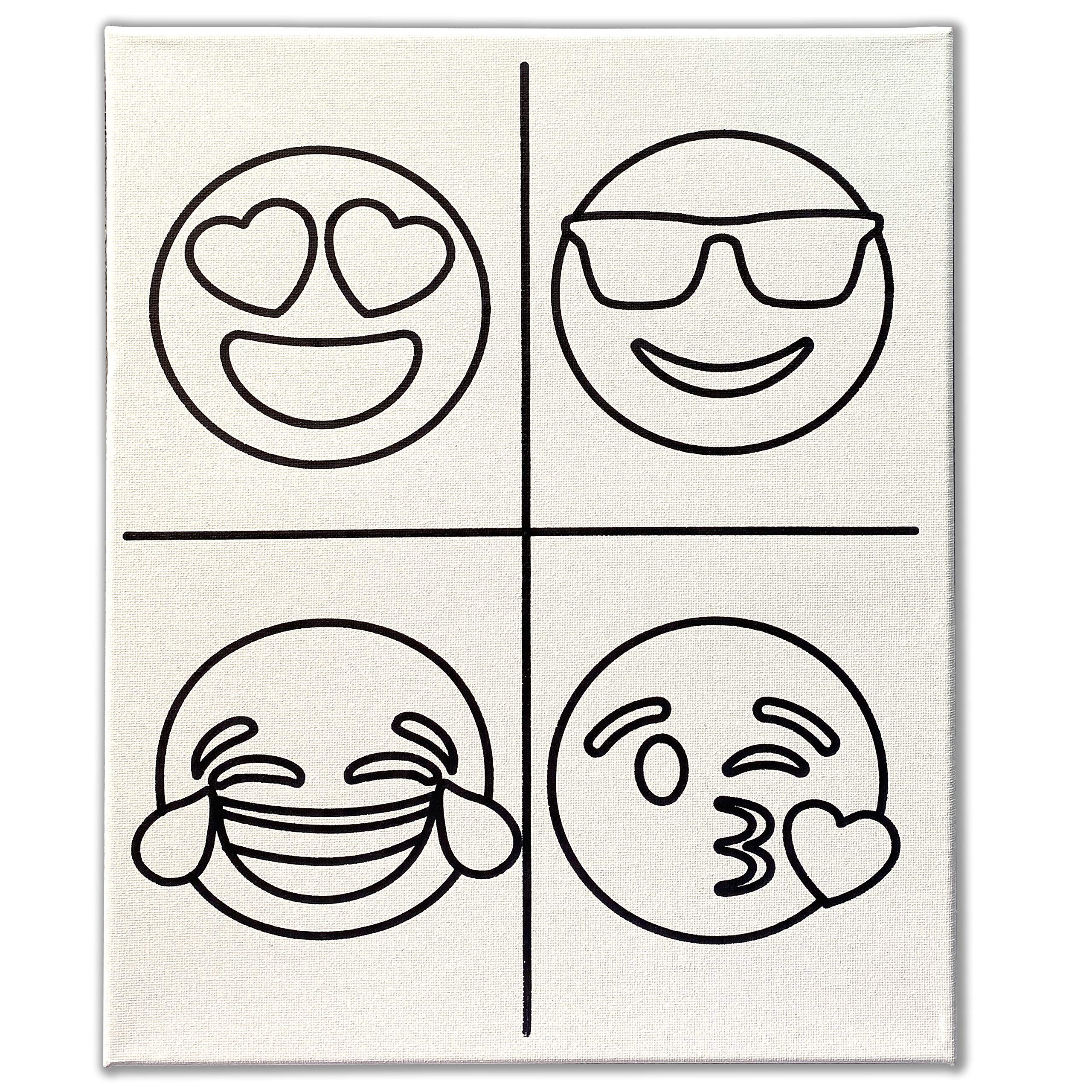 Indigo Art Studio Pre Drawn Canvas Painting for Kids | Stretched & Stenciled | Art Activity Summer Camps | Emoji Smiley Coloring | DIY Birthday Gift & Paint Party Favor (8x10 Inches)