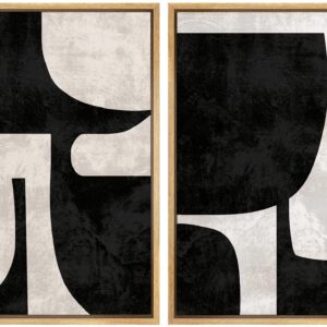 SIGNWIN Framed Canvas Print Wall Art Set Mid-Century Black Polygon Variety Abstract Shapes Illustrations Modern Art Decorative Contemporary for Living Room, Bedroom, Office - 16"x24"x2 Natural