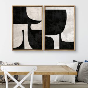 SIGNWIN Framed Canvas Print Wall Art Set Mid-Century Black Polygon Variety Abstract Shapes Illustrations Modern Art Decorative Contemporary for Living Room, Bedroom, Office - 16"x24"x2 Natural