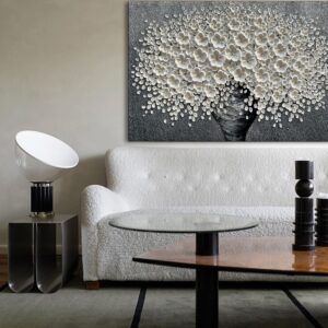 Epicler 30x45 inch hand-painted oil painting, white bouquet oil painting, canvas wall decoration painting.