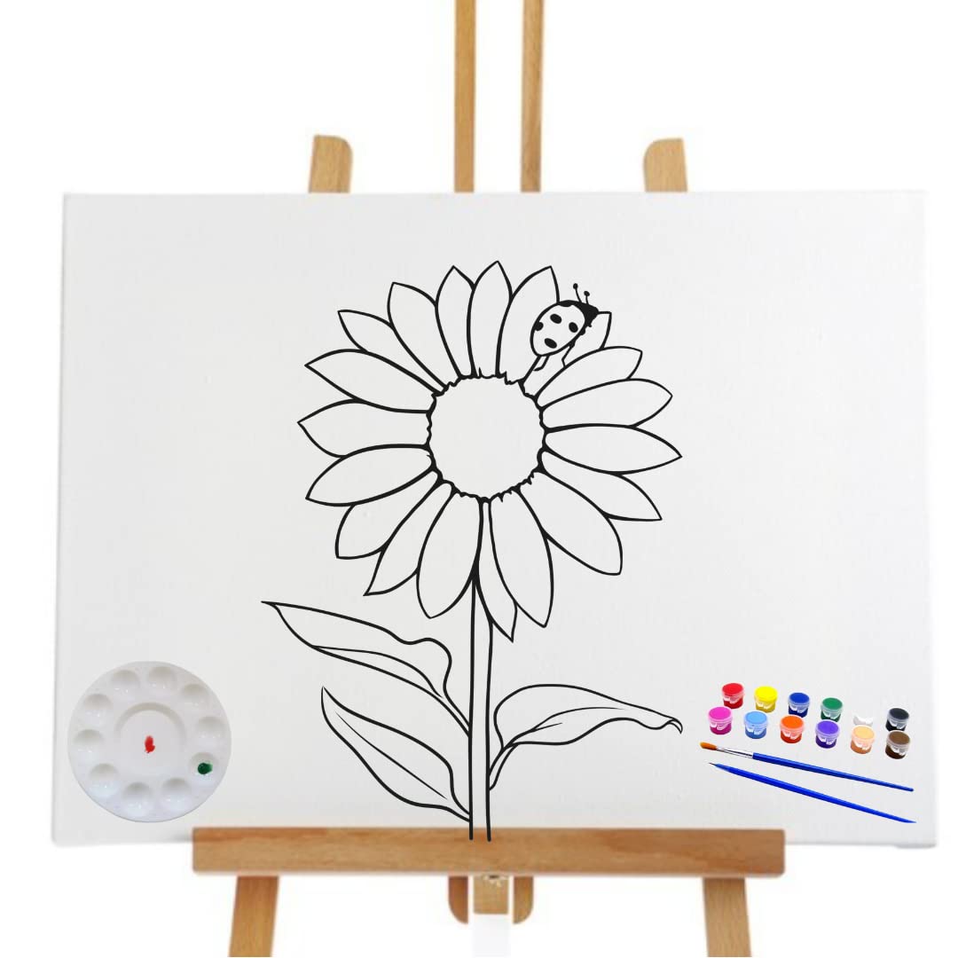 Essenburg Pre Drawn Canvas Sunflower II Paint Kit | Adult & Teen Sip and Paint Party Favor | DIY Date Night Couple Activity (S 8x10 CANVAS ONLY)