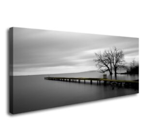 dzl art s74950 gray canvas prints modern minimalist black and white lake trees landscape wall art painting for living room bedroom decor office wall decor home decoration