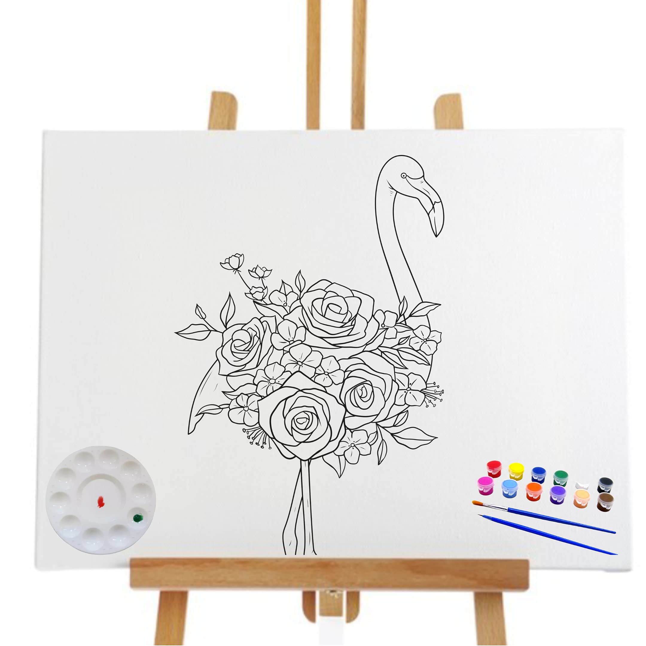 Essenburg Pre Drawn Canvas Flower Flamingo Paint Kit | Adult & Teen Sip and Paint Party Favor | DIY Date Night Couple Activity FLAMINGO (S 8x10 CANVAS ONLY)