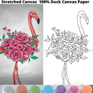 Essenburg Pre Drawn Canvas Flower Flamingo Paint Kit | Adult & Teen Sip and Paint Party Favor | DIY Date Night Couple Activity FLAMINGO (S 8x10 CANVAS ONLY)