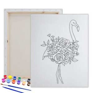 Essenburg Pre Drawn Canvas Flower Flamingo Paint Kit | Adult & Teen Sip and Paint Party Favor | DIY Date Night Couple Activity FLAMINGO (S 8x10 CANVAS ONLY)