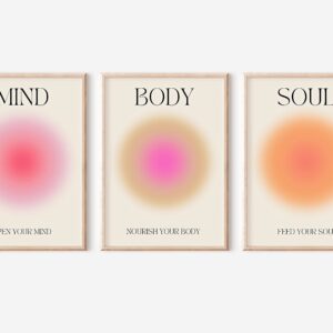 Positive Aura Posters for Room Aesthetic 3 Piece Colorful Aura Grainy Gradient Canvas Wall Art Spiritual Soul Body Mind Quote Print Painting Danish Pastel Home Wall Decor for Bedroom 16x24in Unframed