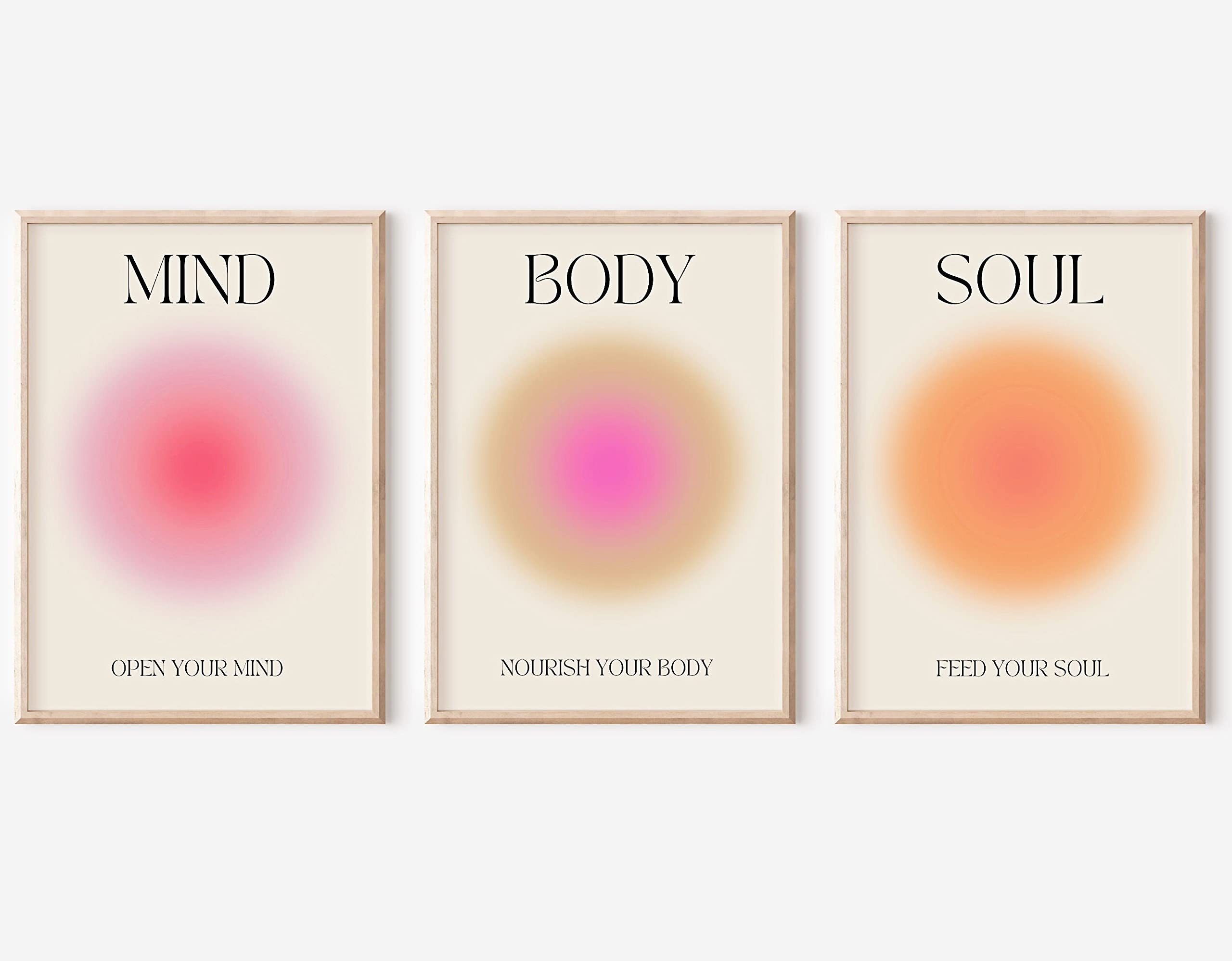 Positive Aura Posters for Room Aesthetic 3 Piece Colorful Aura Grainy Gradient Canvas Wall Art Spiritual Soul Body Mind Quote Print Painting Danish Pastel Home Wall Decor for Bedroom 16x24in Unframed