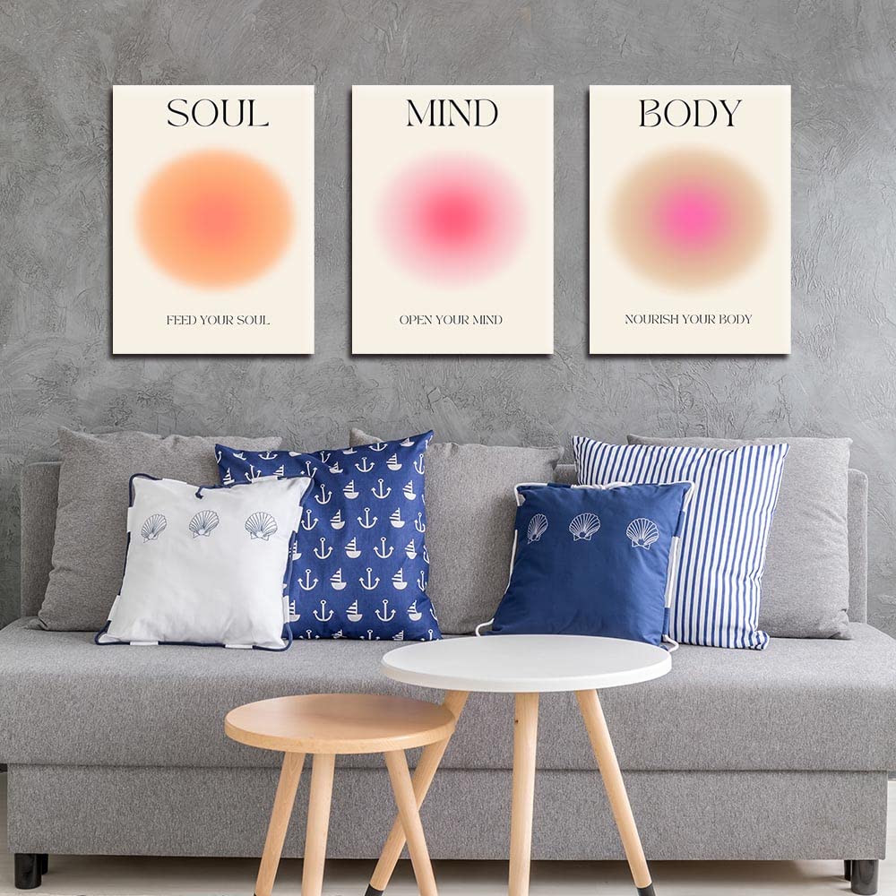 Positive Aura Posters for Room Aesthetic 3 Piece Colorful Aura Grainy Gradient Canvas Wall Art Spiritual Soul Body Mind Quote Print Painting Danish Pastel Home Wall Decor for Bedroom 16x24in Unframed