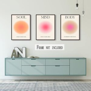 Positive Aura Posters for Room Aesthetic 3 Piece Colorful Aura Grainy Gradient Canvas Wall Art Spiritual Soul Body Mind Quote Print Painting Danish Pastel Home Wall Decor for Bedroom 16x24in Unframed