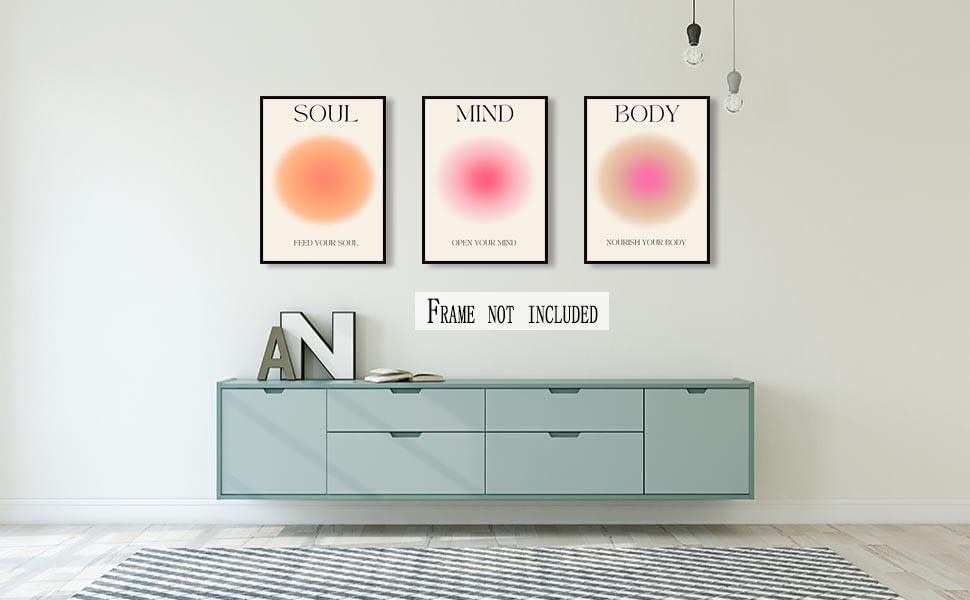 Positive Aura Posters for Room Aesthetic 3 Piece Colorful Aura Grainy Gradient Canvas Wall Art Spiritual Soul Body Mind Quote Print Painting Danish Pastel Home Wall Decor for Bedroom 16x24in Unframed