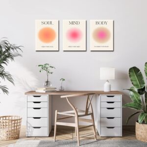 Positive Aura Posters for Room Aesthetic 3 Piece Colorful Aura Grainy Gradient Canvas Wall Art Spiritual Soul Body Mind Quote Print Painting Danish Pastel Home Wall Decor for Bedroom 16x24in Unframed