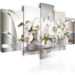 5 Panel Butterfly Orchid Flowers Canvas Print Wall Art Painting Decor for Home Decoration Picture for Bedroom Framed Ready to Hang White Floral Artwork