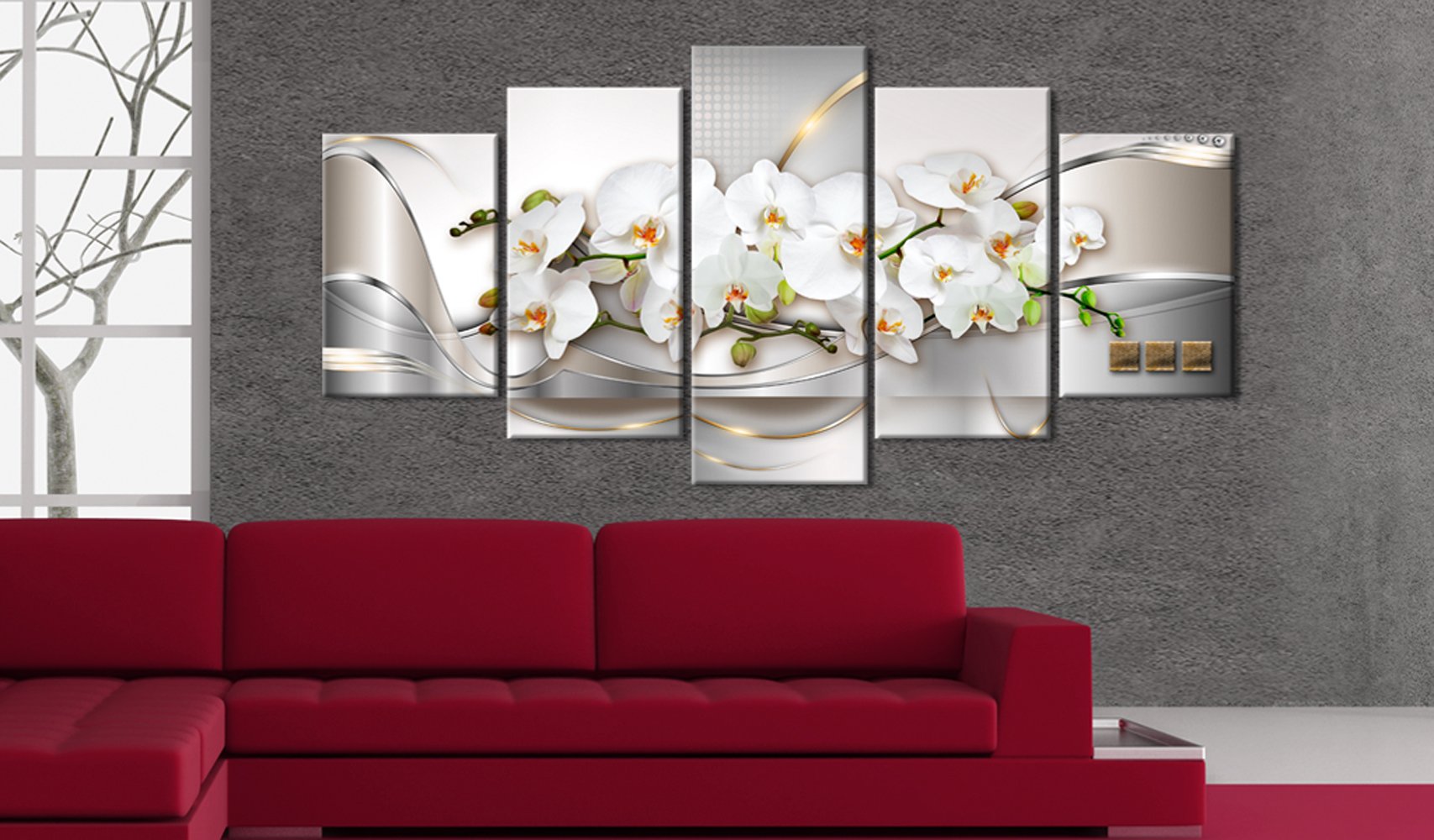 5 Panel Butterfly Orchid Flowers Canvas Print Wall Art Painting Decor for Home Decoration Picture for Bedroom Framed Ready to Hang White Floral Artwork