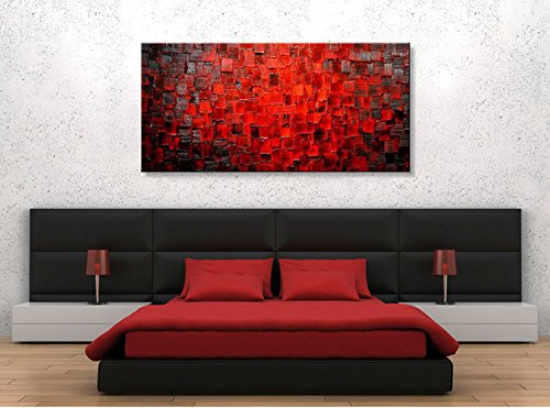 Seekland Art Hand Painted Large Oil Painting Texture Red Abstract Canvas Wall Art Decor Modern Contemporary Stretched Artwork Framed Ready to Hang for Bedroom Living Room