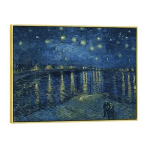 wieco art framed art giclee canvas prints of starry night over the rhone canvas prints wall art by van gogh paintings reproduction abstract framed artwork for wall decor