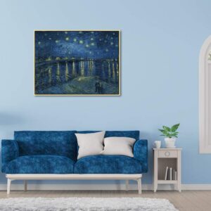 Wieco Art Framed Art Giclee Canvas Prints of Starry Night Over The Rhone Canvas Prints Wall Art by Van Gogh Paintings Reproduction Abstract Framed Artwork for Wall Decor