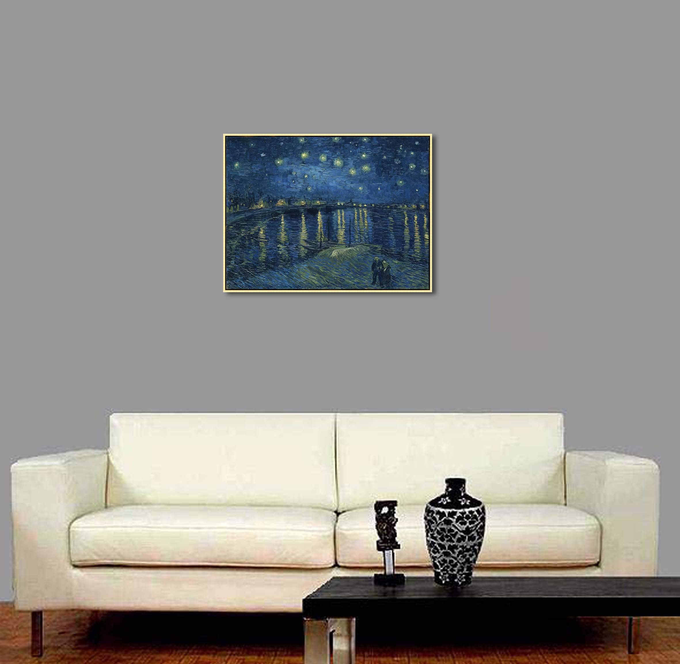 Wieco Art Framed Art Giclee Canvas Prints of Starry Night Over The Rhone Canvas Prints Wall Art by Van Gogh Paintings Reproduction Abstract Framed Artwork for Wall Decor