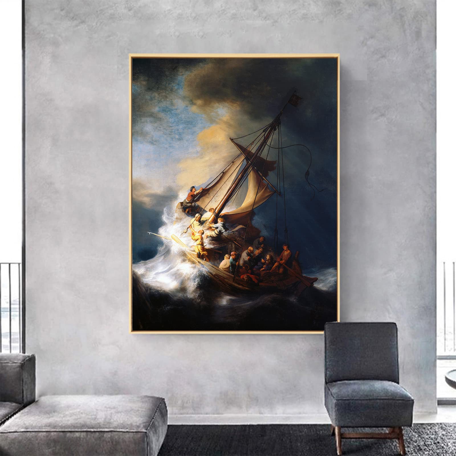 Rembrandt Poster Prints - Christ in The Storm On The Sea Galilee Wall Art Posters - Ocean Oil Canvas Painting for Living Room Bedroom Office Unframed (12x16in/30x40cm)