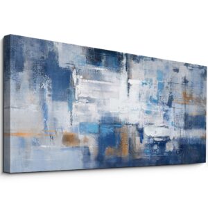 KLAKLA Navy Blue Wall Art - Modern Abstract Canvas Blue and White Picture Artwork for Living Room Wall Decor Bedroom Office Home Decoration