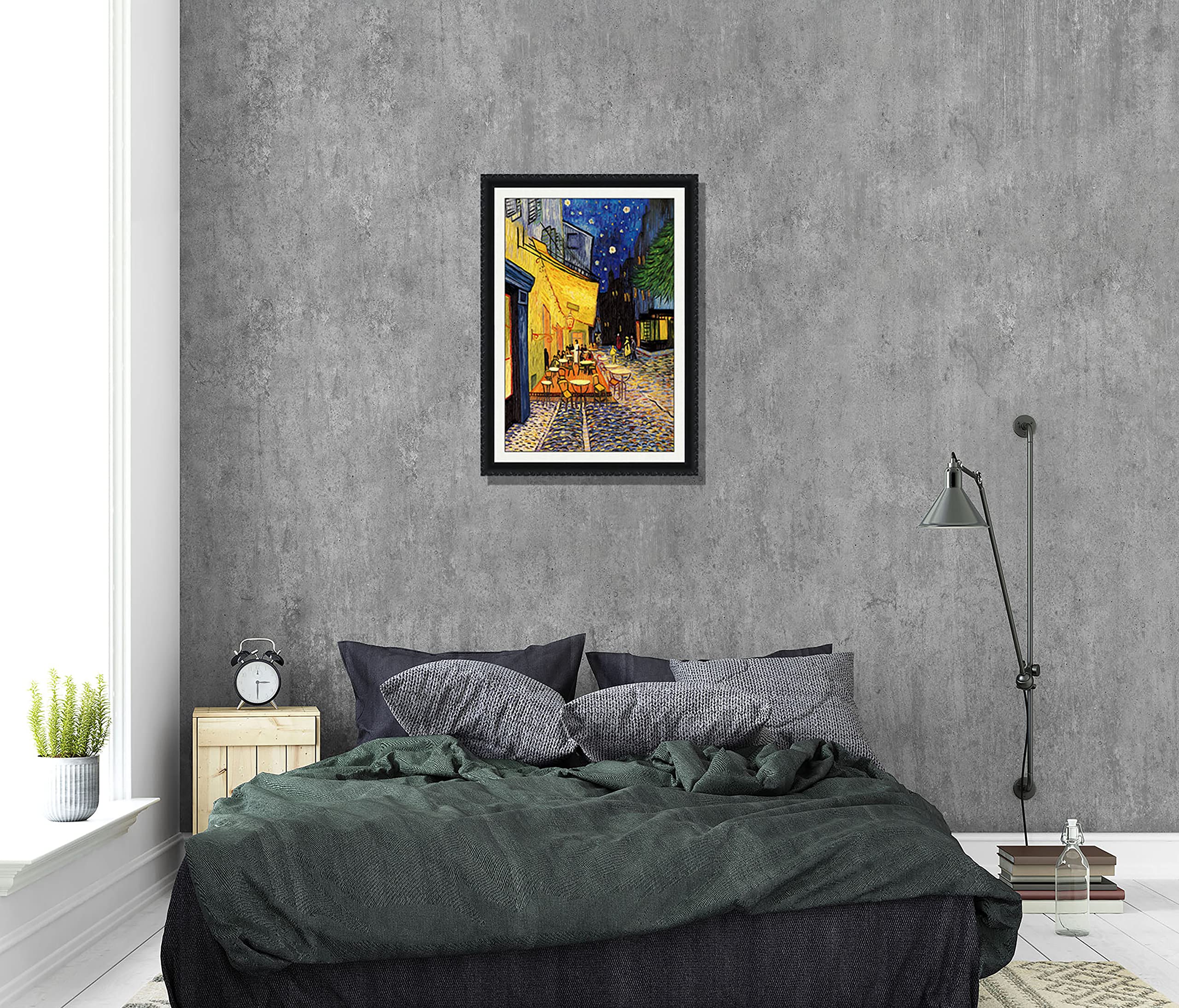 3D Print simulation hand painted texture on canvas painting Van Gogh Famous Classic Wall Art Café Terrace at Night Starry Night Blue Sky Hand Made Ornate Framed UNIQUE INNOVATION Patent pending