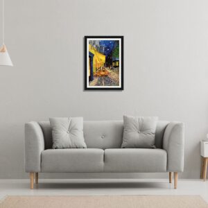 3D Print simulation hand painted texture on canvas painting Van Gogh Famous Classic Wall Art Café Terrace at Night Starry Night Blue Sky Hand Made Ornate Framed UNIQUE INNOVATION Patent pending