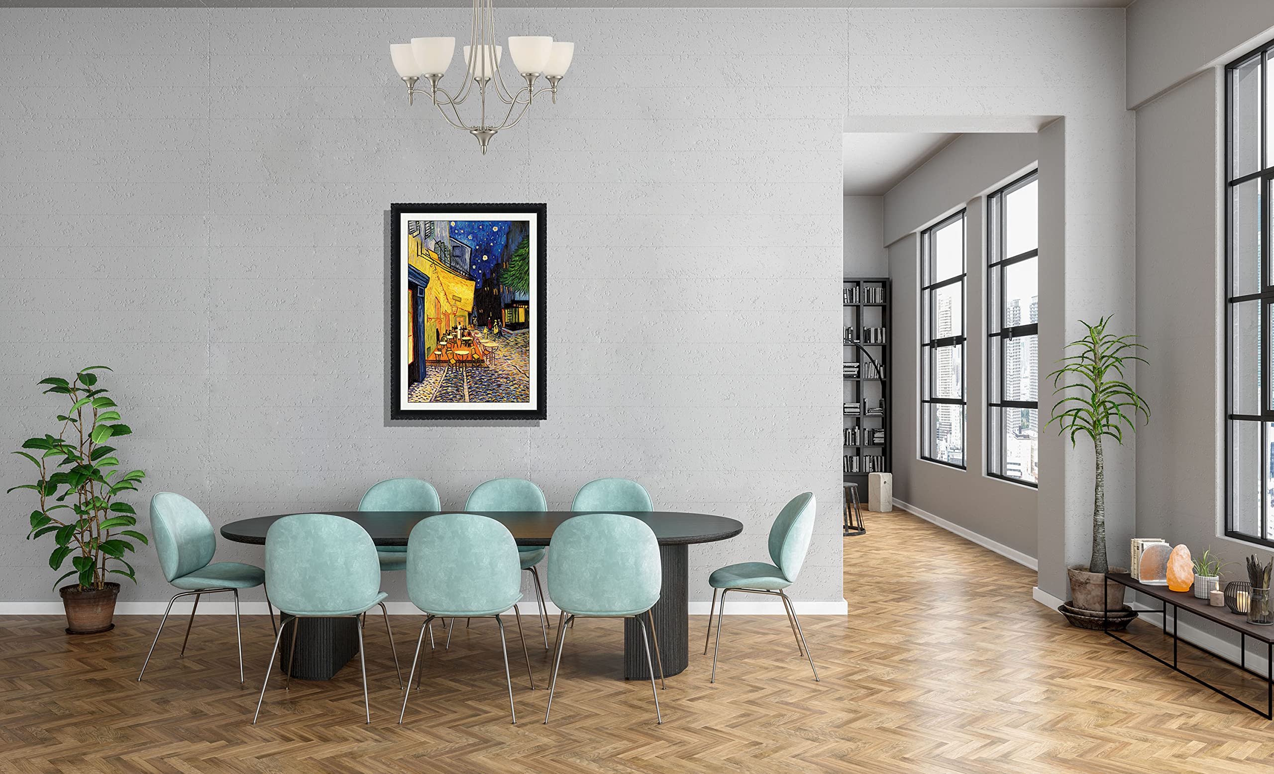 3D Print simulation hand painted texture on canvas painting Van Gogh Famous Classic Wall Art Café Terrace at Night Starry Night Blue Sky Hand Made Ornate Framed UNIQUE INNOVATION Patent pending