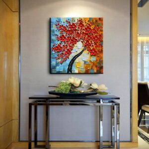 YaSheng Art -Modern Abstract Painting 3D Red Flowers Oil Painting On Canvas Tree Paintings Home Interior Decor Wall Art for living room Bedroom Ready to hang 24x24inch