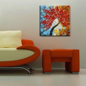 YaSheng Art -Modern Abstract Painting 3D Red Flowers Oil Painting On Canvas Tree Paintings Home Interior Decor Wall Art for living room Bedroom Ready to hang 24x24inch