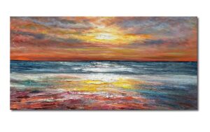 limiyer art sea sunrise landscape modern abstract oil painting canvas oil painting wall art decoration 24x48 inch