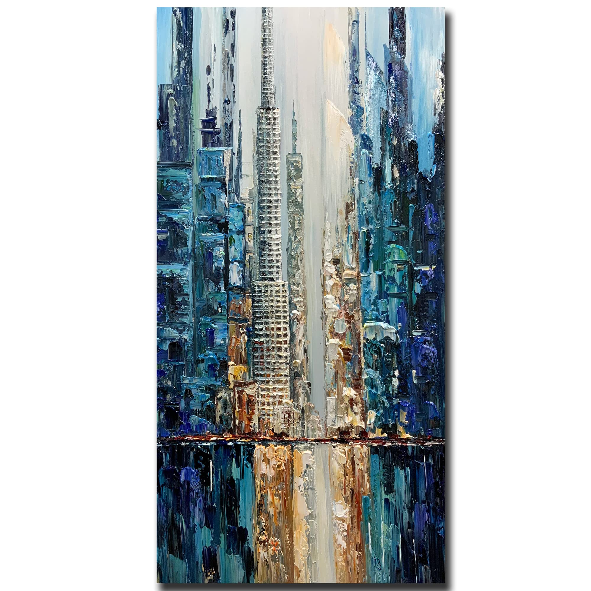 Yotree Paintings，24X48 Inch Wall Art Oil Painting City View Contemporary Artwork Hang Wall Decoration,Urban Streetscape Abstract Decoration