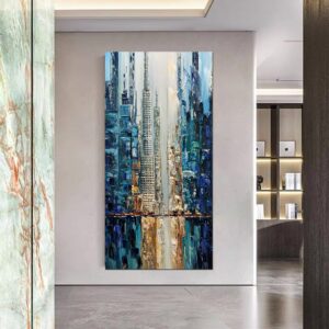 Yotree Paintings，24X48 Inch Wall Art Oil Painting City View Contemporary Artwork Hang Wall Decoration,Urban Streetscape Abstract Decoration