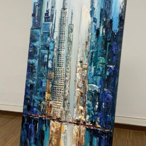 Yotree Paintings，24X48 Inch Wall Art Oil Painting City View Contemporary Artwork Hang Wall Decoration,Urban Streetscape Abstract Decoration