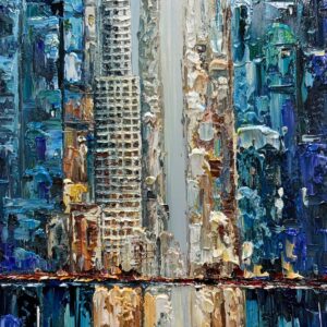 Yotree Paintings，24X48 Inch Wall Art Oil Painting City View Contemporary Artwork Hang Wall Decoration,Urban Streetscape Abstract Decoration