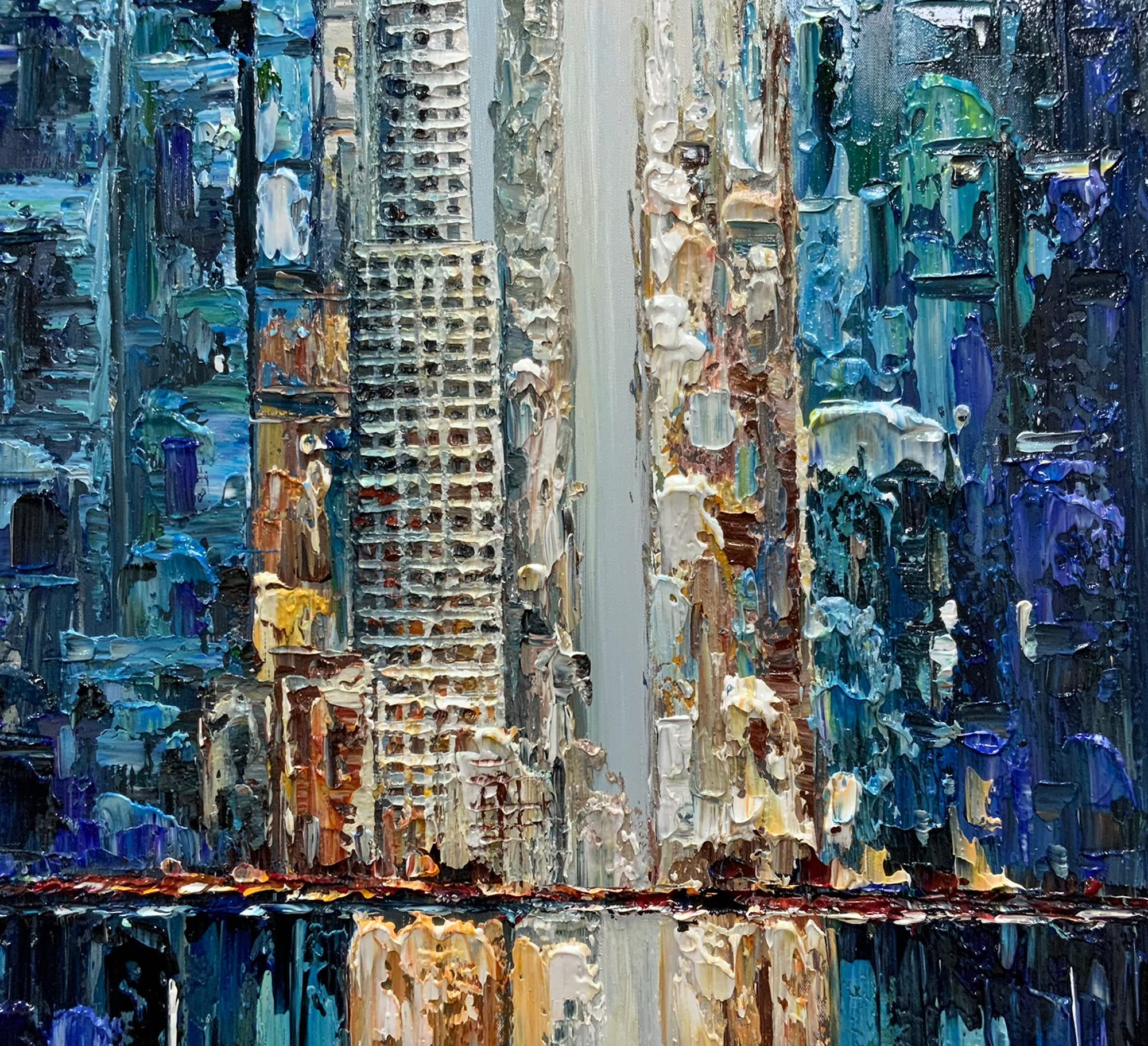 Yotree Paintings，24X48 Inch Wall Art Oil Painting City View Contemporary Artwork Hang Wall Decoration,Urban Streetscape Abstract Decoration