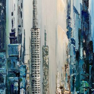 Yotree Paintings，24X48 Inch Wall Art Oil Painting City View Contemporary Artwork Hang Wall Decoration,Urban Streetscape Abstract Decoration