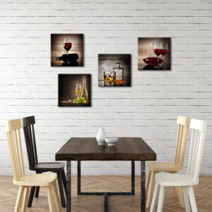 Wieco Art Red Wine Cups Modern Kitchen Wall Art Dinning Room Wall Decor 4 Panels Abstract Canvas Prints Artwork Contemporary Vintage Pictures Paintings on Canvas Wall Art for Kitchen Home