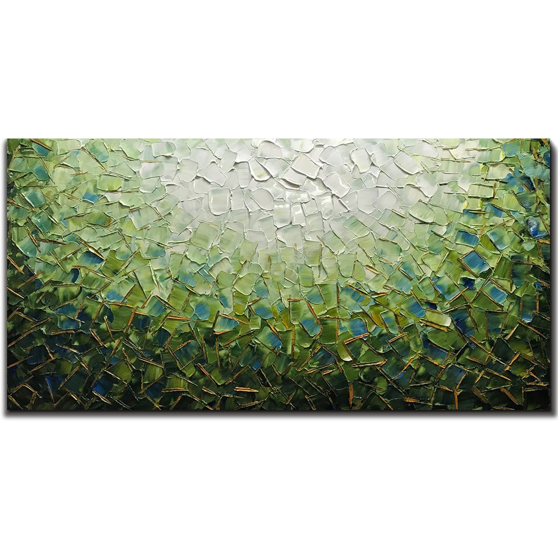 Yotree Paintings, 24x48 Inch Paintings Oil Hand Painting 3D Hand-Painted On Canvas Abstract Artwork Art Wood Inside Framed Hanging Wall Decoration Green Teal Abstract Painting