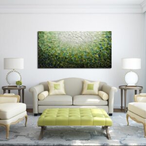 Yotree Paintings, 24x48 Inch Paintings Oil Hand Painting 3D Hand-Painted On Canvas Abstract Artwork Art Wood Inside Framed Hanging Wall Decoration Green Teal Abstract Painting