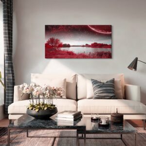 wall art for living room Red Lakes and trees under the starry sky red landscape painting office Wall Art Decor 20" x 40" single Pieces Canvas Prints Ready to Hang for Home Decoration Works For bedroom