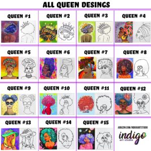 Indigo Art Studio Pre Drawn Canvas Paint Kit for Adults Kids | Stenciled | Art Activity | Afro Queen Retro | DIY Birthday Gift & Sip and Paint With Twist Party Favor (8x10 Inches)