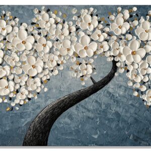 zoinart Hand Painted 3D Floral Oil Paintings on Canvas 48x24 Inches Abstract White Flower Modern Large Canvas Wall Art Contemporary Tree Art Texture Artwork Home Decorations