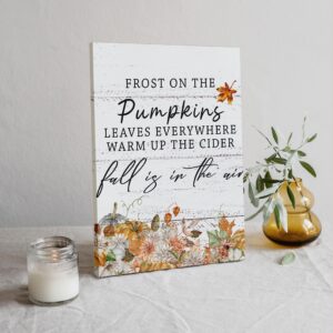 Fall is in the Air Autumn Seasonal Canvas Wall Art Prints,Watercolor Floral Pumpkins Paintings Prints,11x14 inches Artwork for Fall Themed Decor Bedroom Living Room Home Porch Decorations