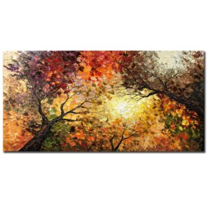 tiancheng art,24x48 inch modern hand-painted tree art oil painting acrylic abstract wooden frame canvas wall art for living room bedroom office hanging art residence decorations