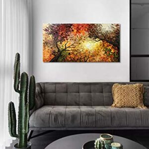 Tiancheng Art,24x48 Inch Modern Hand-Painted Tree Art Oil Painting Acrylic Abstract Wooden Frame Canvas Wall Art for Living Room Bedroom Office Hanging Art Residence Decorations