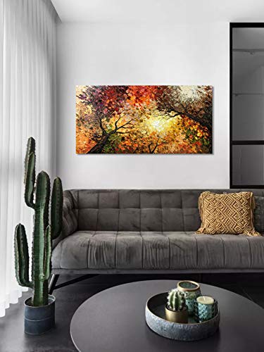 Tiancheng Art,24x48 Inch Modern Hand-Painted Tree Art Oil Painting Acrylic Abstract Wooden Frame Canvas Wall Art for Living Room Bedroom Office Hanging Art Residence Decorations