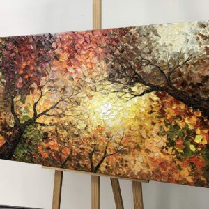 Tiancheng Art,24x48 Inch Modern Hand-Painted Tree Art Oil Painting Acrylic Abstract Wooden Frame Canvas Wall Art for Living Room Bedroom Office Hanging Art Residence Decorations