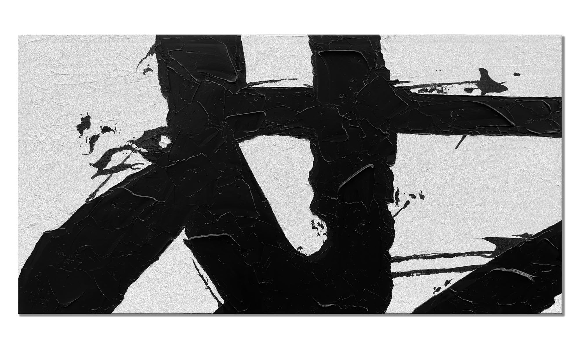 zoinart Large Canvas Wall Art, Black and White Abstract Wall Art 30x60 Inches Modern Canvas Paintings Minimalist Textured Wall Art Framed Artwork for Walls