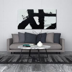 zoinart Large Canvas Wall Art, Black and White Abstract Wall Art 30x60 Inches Modern Canvas Paintings Minimalist Textured Wall Art Framed Artwork for Walls