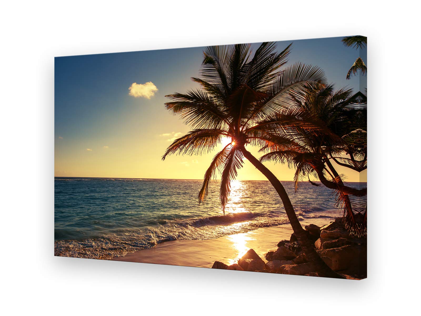 Muolunna S04981 Wall Art Decor Large Canvas Print Picture Sunset Ocean Beach Waves 1 Panel Coconut tree Scenery Painting Artwork for Office Home Decoration Stretched and Framed Ready to Hang XLarge