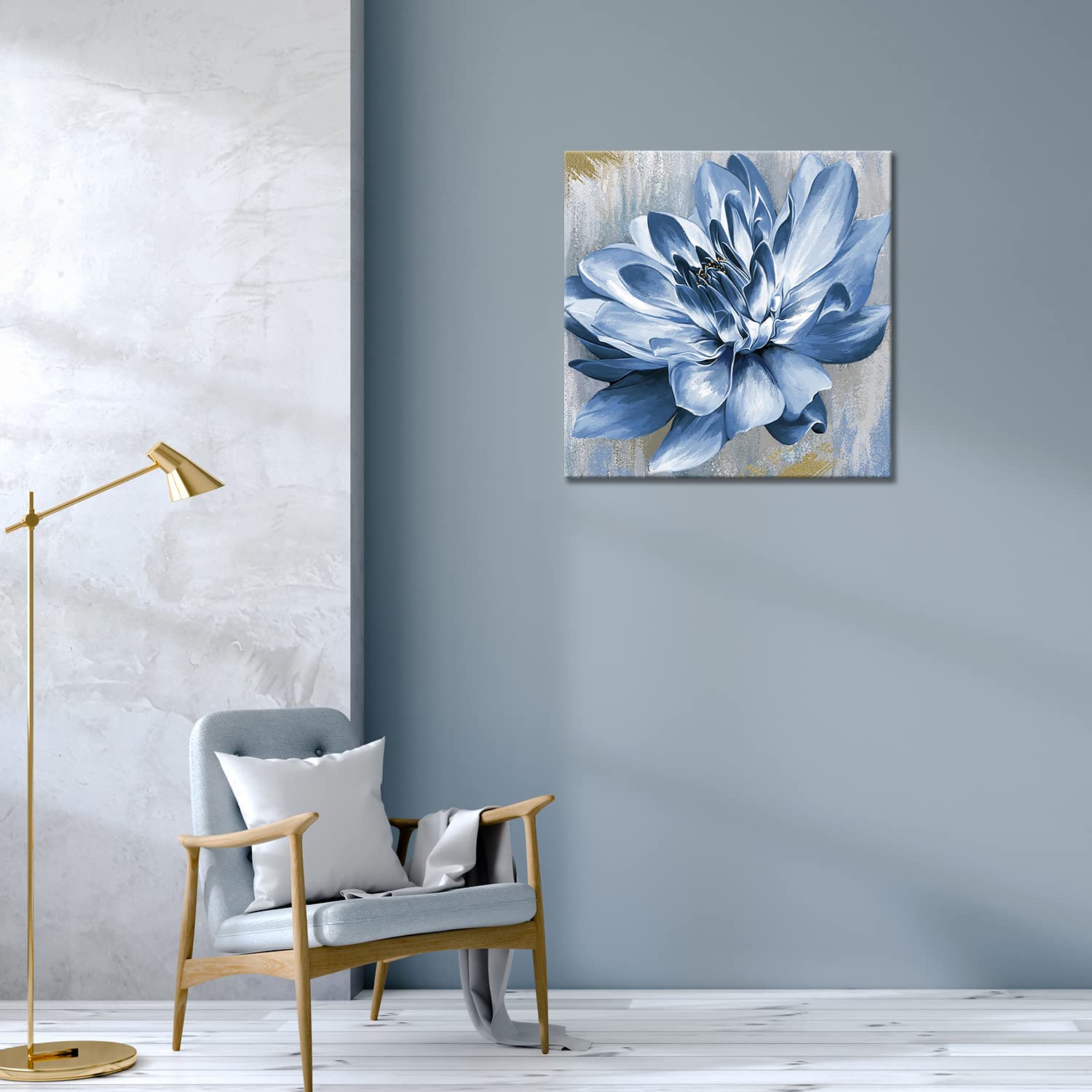 YAYNICE Blue Flower Canvas Wall Art Flower Blossoming for Bathroom Wall Art Picture Print Wall Painting Modern Artwork Wall Décor for Bedroom Living Room Office